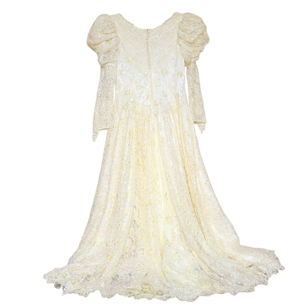 Vintage Wedding Dress Zurcion Method Prestige 10-12 Poof Shoulders Pearls Sequin
